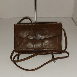 Fossil Brown Pebbled Leather Convertible Crossbody Bag - EUC
